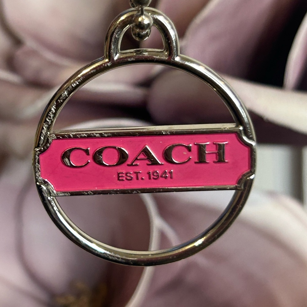 Coach Pink and Silver Logo Keychain